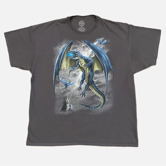 Dragon T-shirt Gray Azure Dragons Lightning Castle Size Men's 3XL - Picture 5 of 5